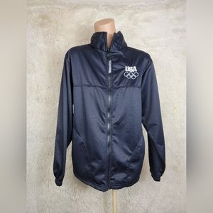 US Olympic Committee Men's Medium Full Zip Jacket Logo Warmup USA Pockets Navy N